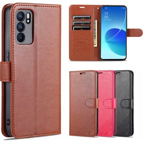 Flip Cover Fitted Case For OPPO Reno 6 Pro Reno6 5G Pu Leather Phone Bags Case protective Holster with closing strap AZNS