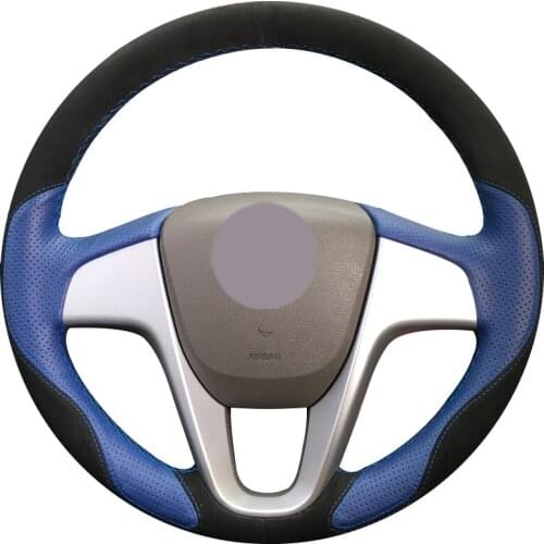Black Suede Blue Leather Car Steering Wheel Cover for Hyundai Solaris (RU) 2010-2016 Verna 2010-2016 i20 2009-2015 Accent