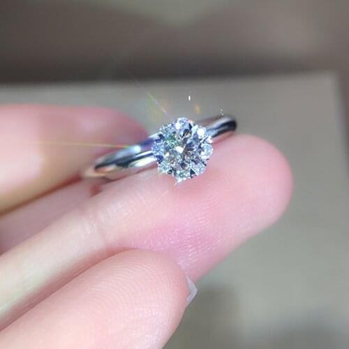 EDI Real Natural GIA Diamond Ring 14K White Gold 0.3ct F/VS Diamond Halo Small Waist Engagement Wedding Ring Gift For Women