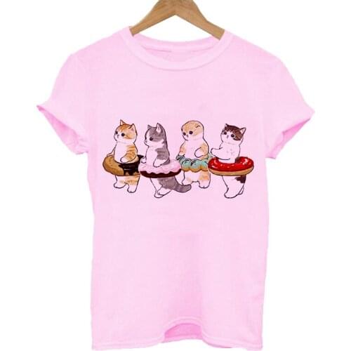 T-shirts Women Cute Cat Print Ladies Fashion Clothes Harajuku Graphics Short sleeve Tshirt Tops Lady Female Tee T-Shirt Clothing