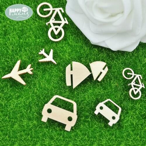 Happymems Wooden Shape Cars Boat Bikes Plane 24pcs 8 styles mixed Unfinished Wood Shapes DIY Craft Wall Stick Home Decorations