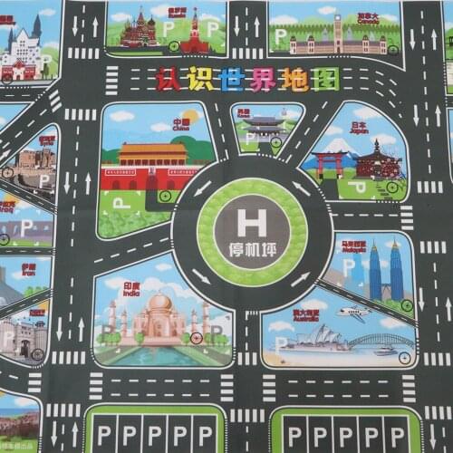 World Map Traffic Road Play Mat for Car Train Track Toy Kid Games Rug Carpet