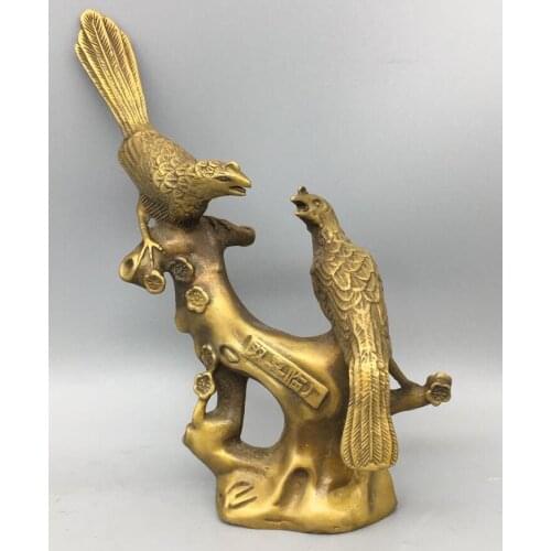 China brass Double Magpie crafts statue
