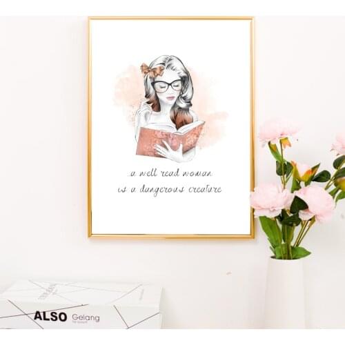 A Well Read Woman Canvas Print Gift for Women Watercolor Book Painting Book Lover Gifts Wall Art Picture Teen Room Office Decor