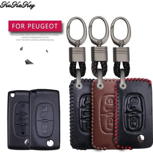 Leather Car Key Case Cover Protection Shell Skin For Peugeot RCZ 107 206 207 208 306 307 308 407 408 Car Keyring Keychain