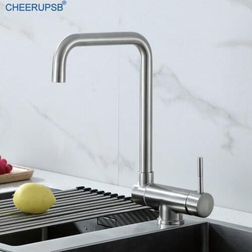 Kitchen Sink 180 Degree Folding Faucet Stainless Steel Rotatable Tap Hot Cold Water Mixer Faucets Deck Mount Single Hole Faucets
