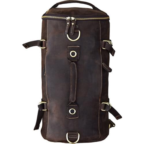 Multi-function Models Mens Genuine Leather Backpack Shoulder Bag Small Men Travel Backpack Bucket Bags Crazy Horse Leather Male