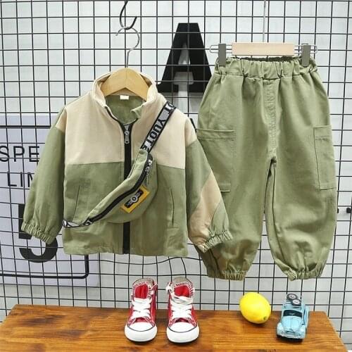 Hot Boys Girls Fashion Set coat+pant+bag New Korean Version Of The Childrens Spring Autumn Kids Handsome Set Kids Clothes