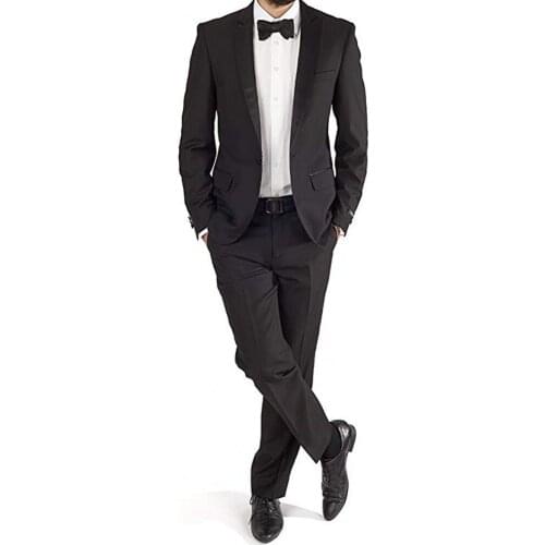 Custom Made Men Suits Black Groom Tuxedos Peak Satin Lapel Groomsmen 2 Pieces Wedding Best Man ( Jacket+Pants+Tie ) C971