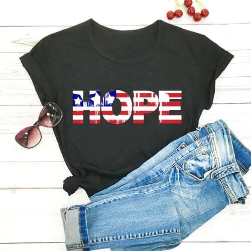 Hope American Flag Graphic Print 4th Of July 100%Cotton Women Tshirt Unisex July 4th Summer Casual Short Sleeve Top Holiday Tee