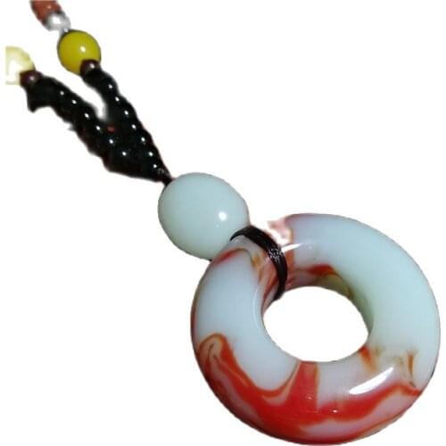 Natural Hotan Red and White Jade Peaceful Button Red and White Jade Necklace Pendant