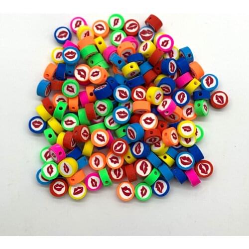 30pcs/lot 10mm New Colourful Lips Beads Polymer Clay Loose Spacer Beads For Jewelry Making DIY Bracelet Necklace Accessories