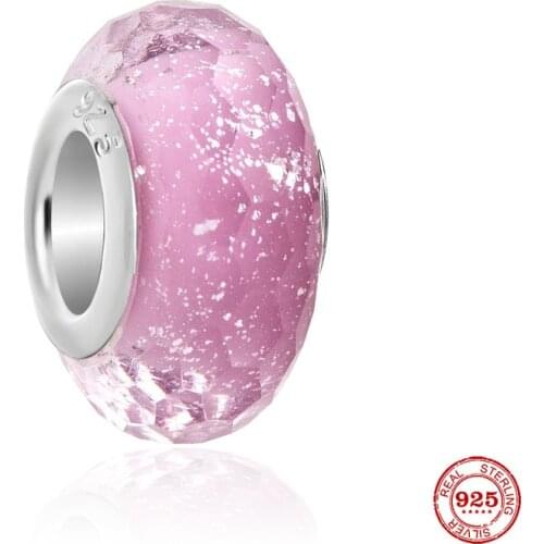 New Original Silver Color Pink Murano Glass Diy Bead Fit European Pandora Charms Bracelet Bangles Diy Jewelry P604
