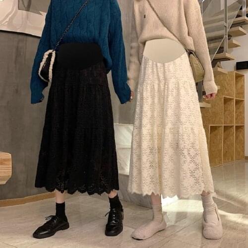 8534# Autumn Winter Lace Maternity Skirts Elastic Waist Belly A Line Skirts Clothes for Pregnant Women Fashion Pregnancy