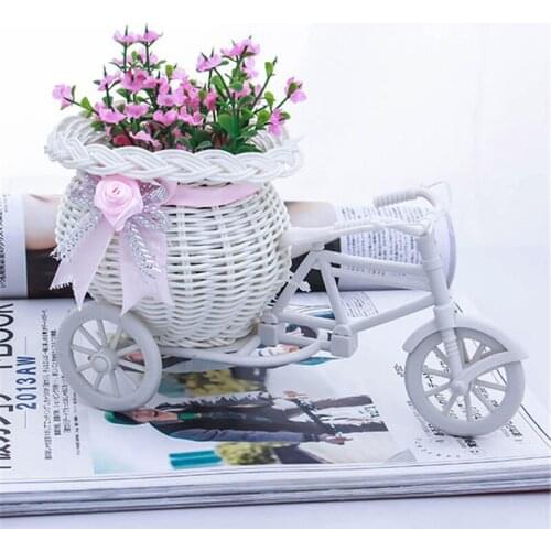 Excellent White Tricycle Bike Flower Basket Container For Flower Plant Home Decor Vase