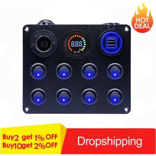 12-24V 8 Gang Toggle Switch Panel Dual USB Charger Car Push Button Circuit Breaker For Car RV Truck ATV UTV Camper Caravan