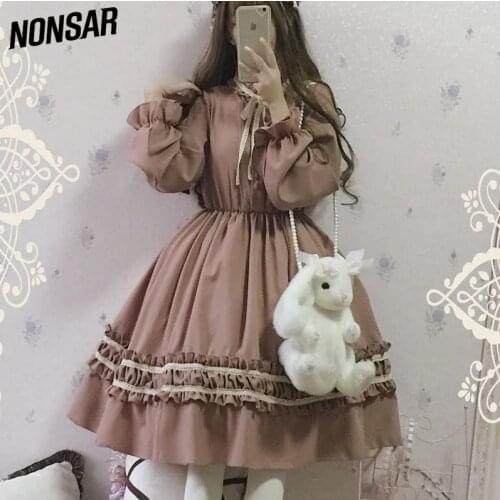 NONSAR Victorian Medieval Dress Lolita Soft Sister Retro Temperament Long Sleeve Op Dress For Women
