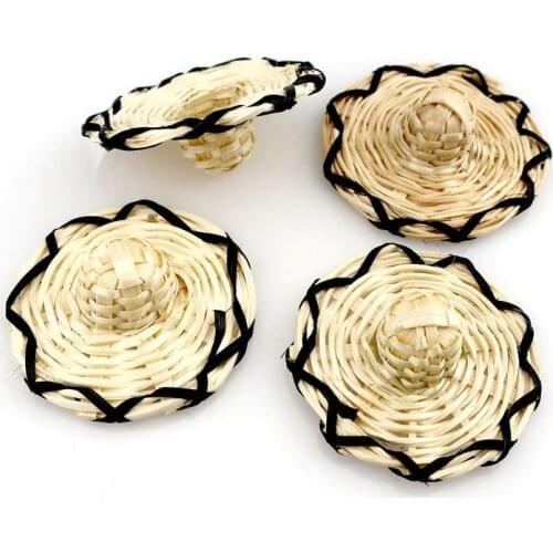 2pcs Handmade Rattan Weaving Wide-brim Hats Charm Beads For Earring DIY Jewelry 22712