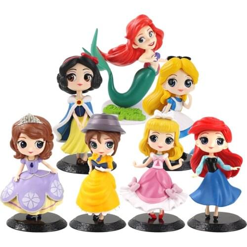 15cm Q Posket Figure Toys Princess Snow White Alice Wonderland Ariel Mermaid Sofia Belle Sleeping Beauty Model Dolls