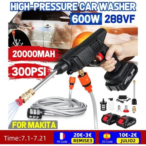 288VF 600W Cordless High Pressure Car Washer Gun Handheld Auto Spray Powerful Car Washer Garden Water Jet for Makita Battery