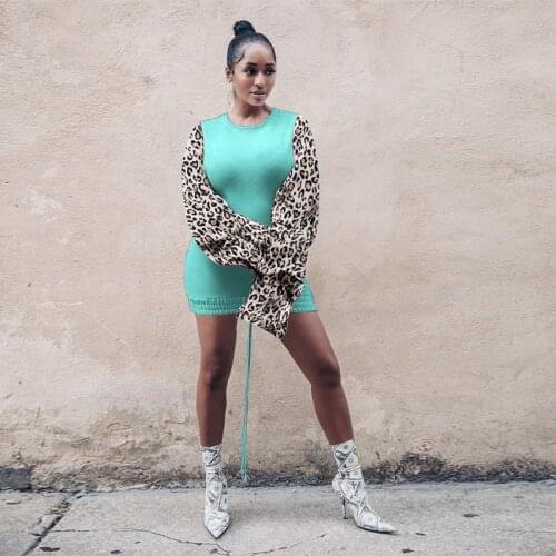 TNNAOFF Sexy Leopard Patchwork Bodycon Dress Long Sleeve Fall Clothes for Women Vestidos Festival Streetwear Night Club Dresses