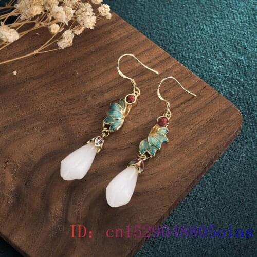 White Jade Flower Earrings Chalcedony Gemstone Charm Gifts Amulet Women Jewelry Fashion Crystal Natural Zircon 925 Silver