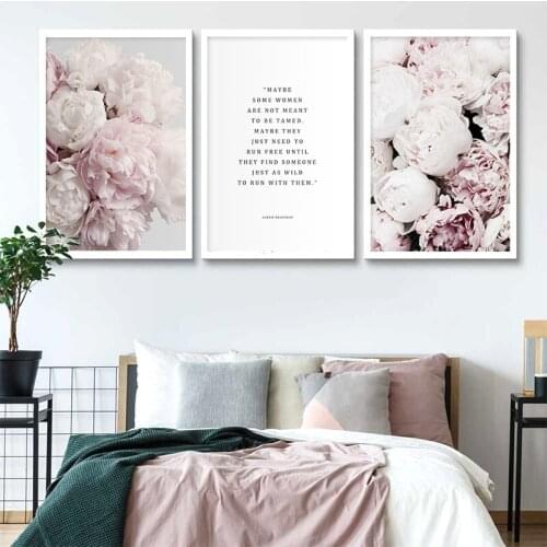Scandinavian Art Flower Canvas Poster Pink Peony Floral Print Painting Nordic Style Wall Picture Modern Living Room Decoration
