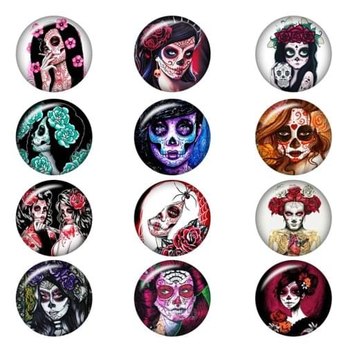 50PCS Mixed Glass Snap Button Jewelry Halloween Girls Skull For DIY 18MM Button Snap Bracelet Necklace Jewelry