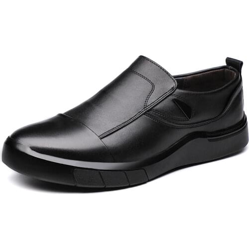 100% Genuine Leather Shoes Men Business Shoes Fashion Mens Loafers Black Casual Shoes Cow Leather Flat Male Footwear KA2958