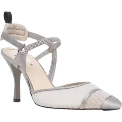 Moraima Snc Spring Mesh Grid High Heel Shoes Sexy Pointed Toe Ankle Strap Summer Sandal Lace Cutouts Party Dress Shoe Black