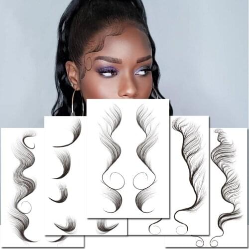 Hair Edges Tattoo Sticker Waterproof Hairline Baby Hair Edge Temporary Tattoo Stickers Natural Curly Long Lasting Hair Tattoo