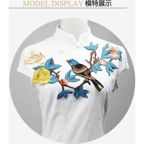 Embroidered flowers and birds cloth patches,clothing collar dress hand-sewn decorative accessories,stickers for clthing