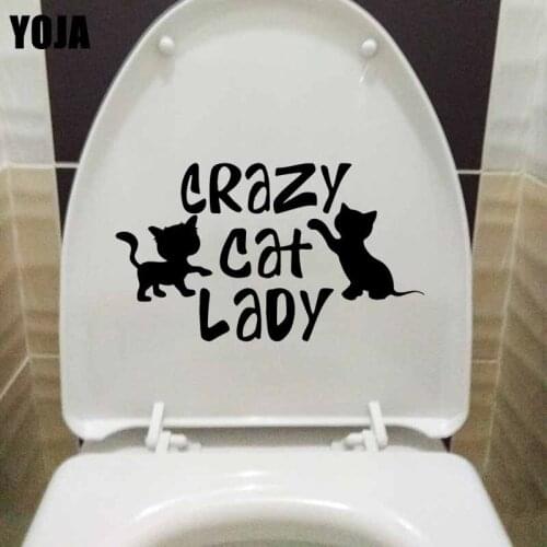 YOJA 24.4X14.1CM WC Toilet Decal Crazy Cat Lady Kitten Wall Sticker Pet Kitty T5-0262