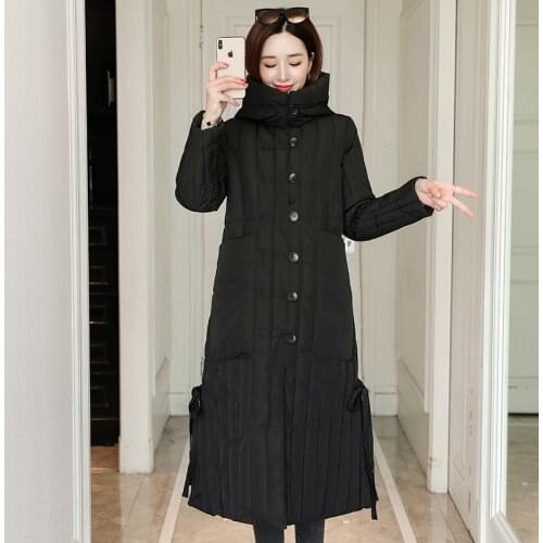 Womens X-long Jacket Winter Hooded Parkas 2021 Oversize Office Ladies Outwear With Buttons Solid Thick Coat Femme Abrigo Mujer