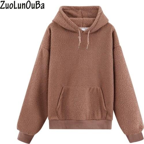 ZuoLunOuBa Autumn Winter Womens Clothing Pink Sweatshirt Letter Embroidery Print Long Sleeved Fleece Pullover Coat