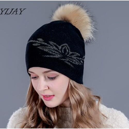 Female skullies beanies fall winter fur pom poms hat for women wool cap knit cord bow girl brand new 2017