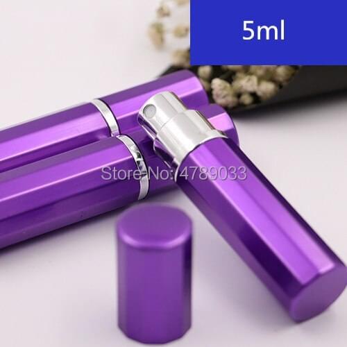 10/30/50pcs 5ml Perfume Spray Refillable Bottle Aluminum Spray Atomizer Portable Travel Cosmetic Container Perfume Bottle Purple