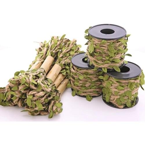 10M Simulation Green Leaves Weaving Hemp Rope DIY Wedding Birthday Wedding Decoration Rattan Gift Bouquet Packaging Rope
