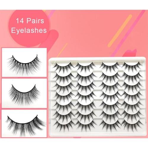 14 Pairs 3D Natural Handmade Thick False Lash Eyelashes Extension Eye Makeup False Eye Lashes Fluffy Full Strip Thick Mink Lashe