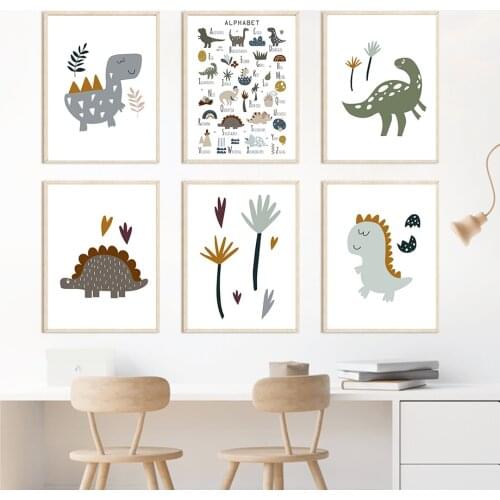 ABC Alphabet Jurassic Dinosaur Wall Art Canvas Painting Nordic Posters And Prints Wall Pictures Kids Kawaii Room Nursery Decor