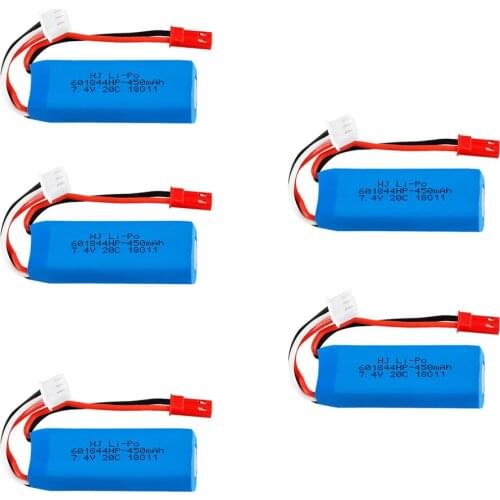 7.4V 450mAh Lipo Battery 2S for WLtoys K969 K989 K999 P929 P939 RC Car 7.4 V 450 mah 601844 20C battery 5pcs/4pcs/3pcs/2pcs/lot
