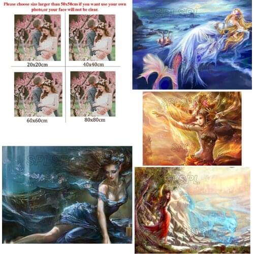 Diy Diamond Painting Custom Figure Painting Mermaid Princess Square Diamond Round Diamond Cross Stitc Mosaic Home Decora
