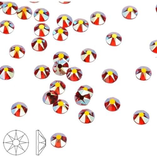 High Brilliance Light Siam AB Shimmer FlatBack Golden Back Non-HotFix Rhinestones Nail Art Crystal 16 Facets Cut