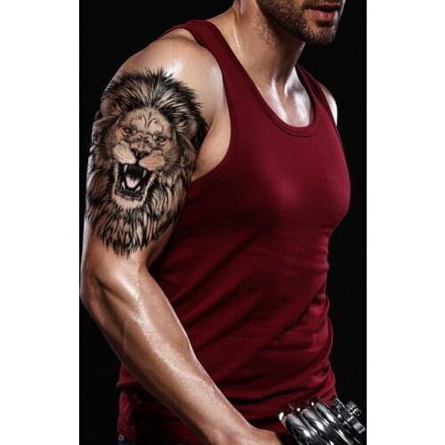 Big Black Lion King Tattoos Fake Men Fangs Tatoos Waterproof Large Size Animals Body Art Arm Legs Tattoos Temporary Stickers