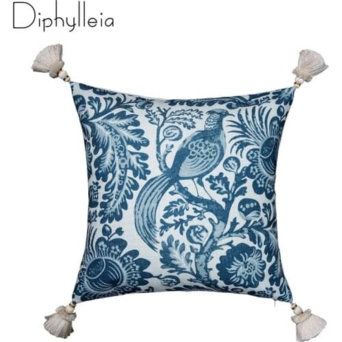 Diphylleia Oriental Art Cushion Cover Flowers And Birds Porcelain Print Sofa Chair Home Decor Luxury Pillow Case British Style
