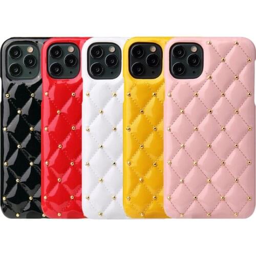 For iPhone 12 Pro Max Mini Case 11 Xs Xr X 10 8 7 Plus SE 2020 Soft PU Leather Grid Cover Solidify Lattice Rivet Luxury Women