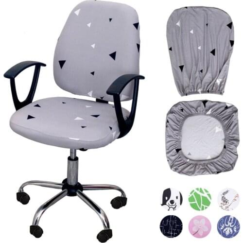 Simple Split Office Chair Cover Sectional Elastic Computer Chair Covers Spandex Stretch Printed Seat Slipcovers Decor Two Parts