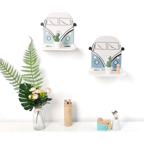 Nordic Wooden Wall Storage Holders Creative DIY Lovely Car Kids Room Hanging Multi-function Storage Rack Decoration Shelves