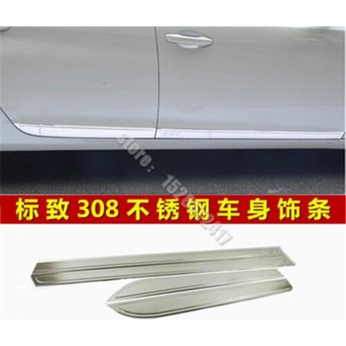 For New Peugeot 308 Car styling Stainless Steel car body side moldings side door decoration Rear bumper trim