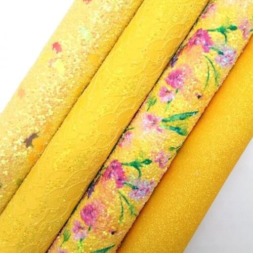 Yellow Glitter leather, Tartan Printed Glitter Fabric, Plaids Embossed Synthetic Leather For Bow A4 21x29CM Twinkling Ming KM279